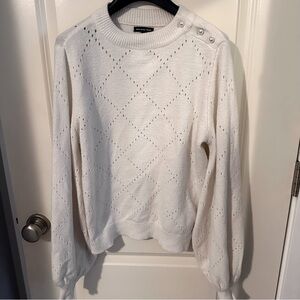 Women Balloon Sleeve Sweater with Pearl Detail